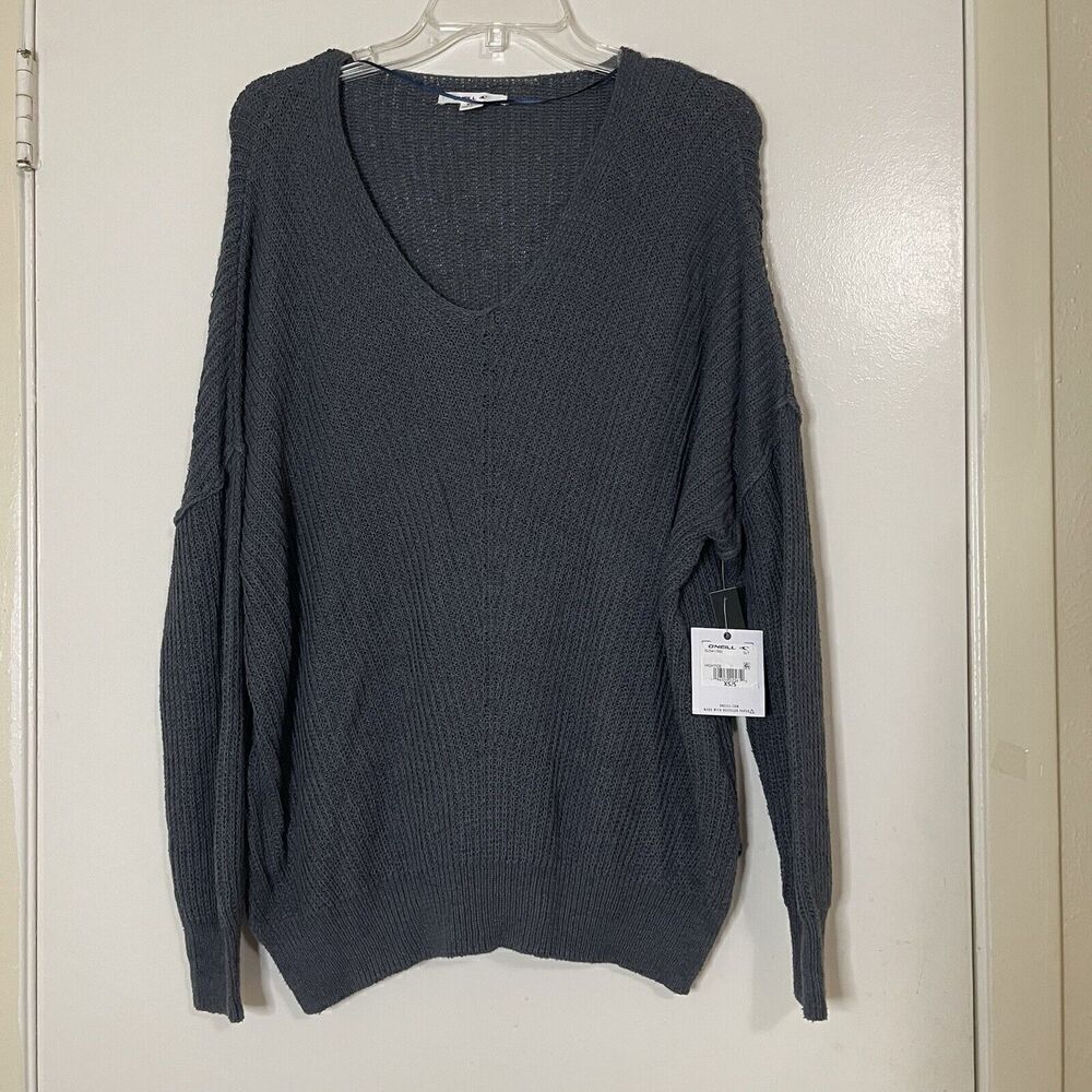NEW! O'neill Gray oversized vneck crochet knit lightweight jumper sweater XS/S